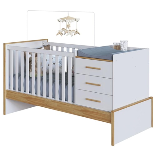 Berço Multifuncional Beni 4 em 1 com 3 Gavetas Branco Brilho/Amêndoa - Móveis Peroba