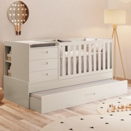 Berço Multifuncional Luna com Cama Auxiliar Areia Fosco e Colchões Supreme - Reller Móveis Berço Multifuncional Luna com Cama Auxiliar Areia Fosco e Colchões Supreme - Reller Móveis