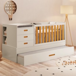 Berço Multifuncional Luna com Cama Auxiliar Areia Fosco/Savana e Colchões Supreme - Reller Móveis Berço Multifuncional Luna com Cama Auxiliar Areia Fosco/Savana e Colchões Supreme - Reller Móveis