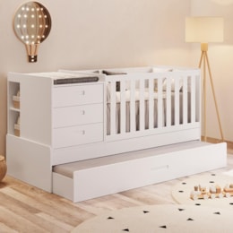 Berço Multifuncional Luna com Cama Auxiliar Branco Fosco e Colchões Supreme - Reller Móveis Berço Multifuncional Luna com Cama Auxiliar Branco Fosco e Colchões Supreme - Reller Móveis