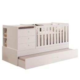 Berço Multifuncional Luna com Cama Auxiliar Branco Fosco e Colchões Supreme - Reller Móveis Berço Multifuncional Luna com Cama Auxiliar Branco Fosco e Colchões Supreme - Reller Móveis