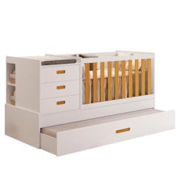 Berço Multifuncional Luna com Cama Auxiliar Branco Fosco/Savana e Colchões Supreme - Reller Móveis Berço Multifuncional Luna com Cama Auxiliar Branco Fosco/Savana e Colchões Supreme - Reller Móveis