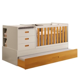 Berço Multifuncional Luna com Cama Auxiliar Savana/Areia Fosco e Colchões Supreme - Reller Móveis Berço Multifuncional Luna com Cama Auxiliar Savana/Areia Fosco e Colchões Supreme - Reller Móveis