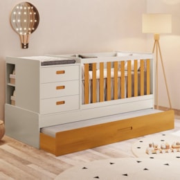 Berço Multifuncional Luna com Cama Auxiliar Savana/Areia Fosco e Colchões Supreme - Reller Móveis Berço Multifuncional Luna com Cama Auxiliar Savana/Areia Fosco e Colchões Supreme - Reller Móveis