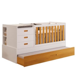 Berço Multifuncional Luna com Cama Auxiliar Savana/Branco Fosco e Colchões Supreme - Reller Móveis Berço Multifuncional Luna com Cama Auxiliar Savana/Branco Fosco e Colchões Supreme - Reller Móveis