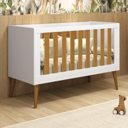 Berço Noah Retrô Branco/Savana Pés Amadeirado com Colchão D18 - Reller Móveis Berço Noah Retrô Branco/Savana Pés Amadeirado com Colchão D18 - Reller Móveis