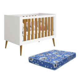 Berço Noah Retrô Branco/Savana Pés Amadeirado com Colchão D18 - Reller Móveis Berço Noah Retrô Branco/Savana Pés Amadeirado com Colchão D18 - Reller Móveis