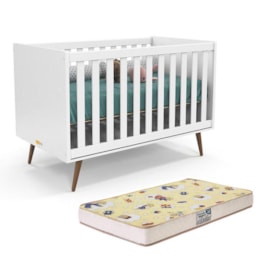 Berço Retrô Branco com Colchão Supreme - Matic Móveis   Berço Retrô Branco com Colchão Supreme - Matic Móveis