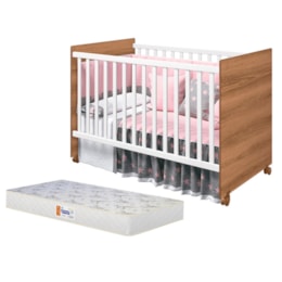 Berço Tico Branco Brilho/Mezzo com Colchão D18 de 10cm - Reller Móveis Berço Tico Branco Brilho/Mezzo com Colchão D18 de 10cm - Reller Móveis