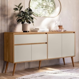 Buffet Aparador 4 Portas e 1 Gaveta Ravi Nature/Off White - Peternella Móveis  Buffet Aparador 4 Portas e 1 Gaveta Ravi Nature/Off White - Peternella Móveis