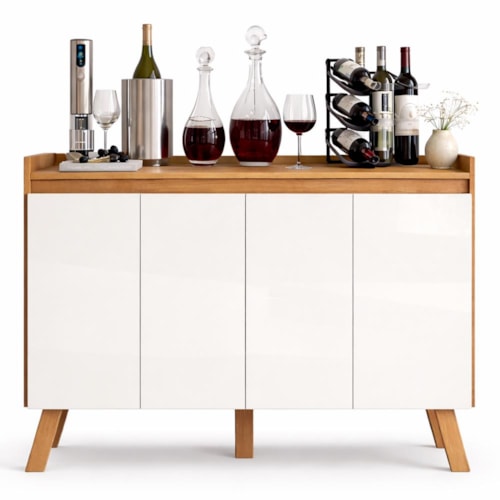 Buffet Aparador Atlas 4 Portas Cinamomo/Branco Tx - PR Móveis 
