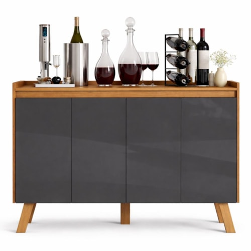 Buffet Aparador Atlas 4 Portas Cinamomo/Grafite - PR Móveis