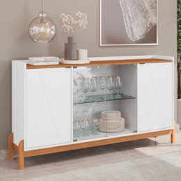 Buffet Aparador Bari 4 Portas Branco/Cedro - Casa D Buffet Aparador Bari 4 Portas Branco/Cedro - Casa D