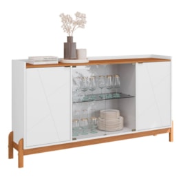 Buffet Aparador Bari 4 Portas Branco/Cedro - Casa D Buffet Aparador Bari 4 Portas Branco/Cedro - Casa D