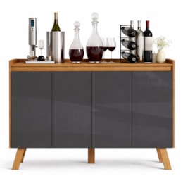 Buffet Aparador Cancún 4 Portas Cinamomo/Grafite - PR Móveis