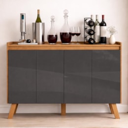 Buffet Aparador Cancún 4 Portas Cinamomo/Grafite - PR Móveis