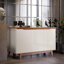 Buffet Aparador Flow 3 Portas Off White/Freijó – EJ Móveis