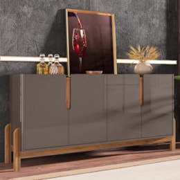 Buffet Aparador Lizz 170cm 4 Portas Cinza Pérola/Cedro - Casa D