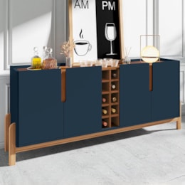 Buffet Aparador Lizz 190cm 4 Portas com Adega Azul Cobalto/Cedro - Casa D