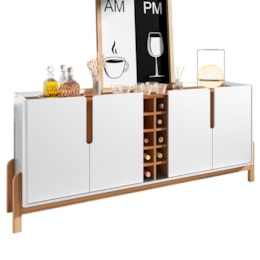 Buffet Aparador Lizz 190cm 4 Portas com Adega Branco/Cedro - Casa D