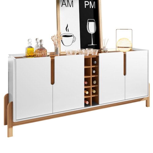 Buffet Aparador Lizz 190cm 4 Portas com Adega Branco/Cedro - Casa D