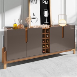 Buffet Aparador Lizz 190cm 4 Portas com Adega Cinza Pérola/Cedro - Casa D