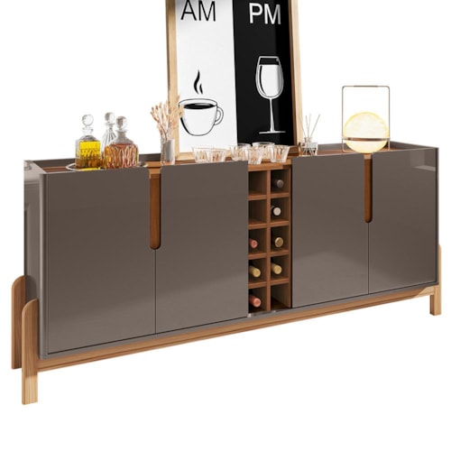 Buffet Aparador Lizz 190cm 4 Portas com Adega Cinza Pérola/Cedro - Casa D