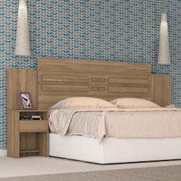Cabeceira Cama Casal Extensível Triunfo com 2 Mesas de Cabeceira Amêndola - Demóbile Cabeceira Cama Casal Extensível Triunfo com 2 Mesas de Cabeceira Amêndola - Demóbile