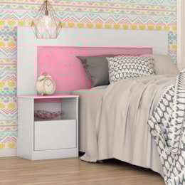 Cabeceira Cama Solteiro com Mesa de Cabeceira London Branco/Rosa - Demóbile