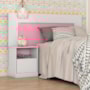 Cabeceira Cama Solteiro com Mesa de Cabeceira London Branco/Rosa - Demóbile