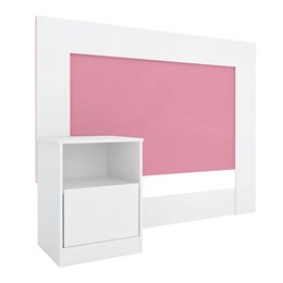 Cabeceira Cama Solteiro com Mesa de Cabeceira London Branco/Rosa - PR Móveis  