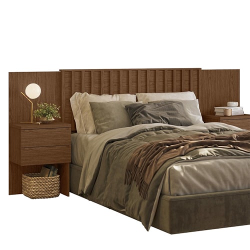 Cabeceira Casal Olinda Extensível Ripada Nogueira - Móveis Albatroz