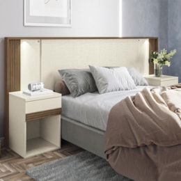 Cabeceira Extensível Bourbon Casal Queen Ripada Areia/Jatobá com LED - Santos Andirá  Cabeceira Extensível Bourbon Casal Queen Ripada Areia/Jatobá com LED - Santos Andirá