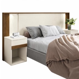Cabeceira Extensível Bourbon Casal Queen Ripada com LED Areia/Jatobá - Santos Andirá