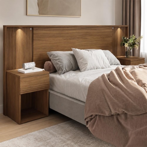 Cabeceira Extensível Bourbon Casal Queen Ripada com LED Jatobá - Santos Andirá