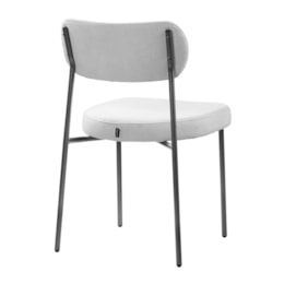 Cadeira Lavínia Bouclê Cinza/Aço Preto - Salaone Cadeira Lavínia Bouclê Cinza/Aço Preto - Salaone