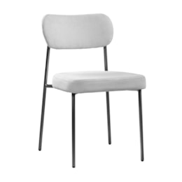 Cadeira Lavínia Bouclê Cinza/Aço Preto - Salaone Cadeira Lavínia Bouclê Cinza/Aço Preto - Salaone