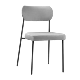 Cadeira Lavínia Linho Cinza/Aço Preto - Salaone Cadeira Lavínia Linho Cinza/Aço Preto - Salaone