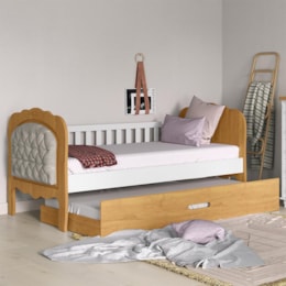 Cama Babá Provence New Freijó/Branco com Capitonê, Auxiliar e 2 Colchões Physical D20 - Matic Móveis  