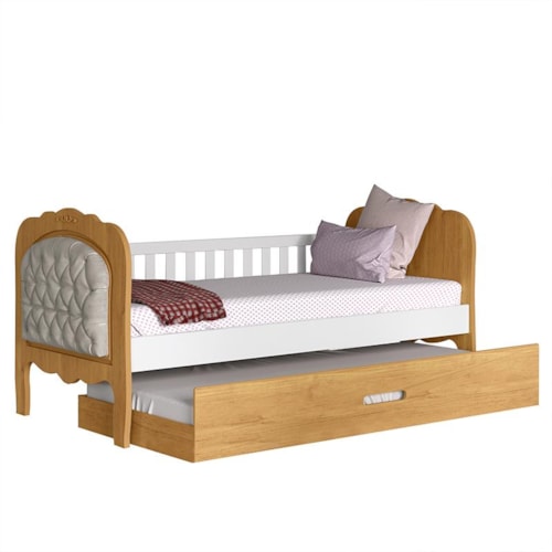 Cama Babá Provence New Freijó/Branco com Capitonê, Auxiliar e 2 Colchões Physical D20 - Matic Móveis  