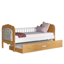 Cama Babá Provence New Freijó/Branco com Capitonê, Auxiliar e 2 Colchões Supreme D33 - Matic Móveis  