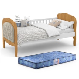 Cama Babá Provence New Freijó/Branco com Capitonê e Colchão Supreme D20 - Matic Móveis 