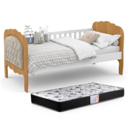 Cama Babá Provence New Freijó/Branco com Capitonê e Colchão Supreme D33 - Matic Móveis 