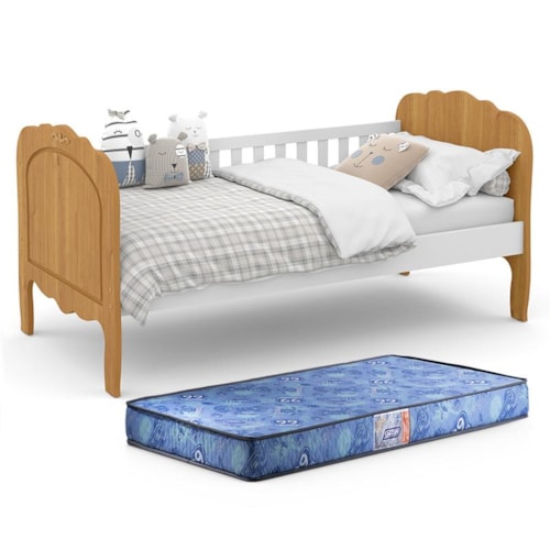 Cama Babá Provence New Freijó/Branco com Colchão Supreme D20 - Matic Móveis  