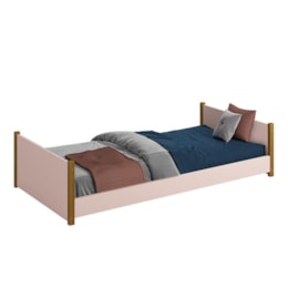 Cama Evolutiva 2 em 1 Ravi Rosa Fosco com Pés Amadeirado e Colchão D33 - Reller Móveis  Cama Evolutiva 2 em 1 Ravi Rosa Fosco com Pés Amadeirado e Colchão D33 - Reller Móveis