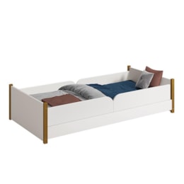 Cama Evolutiva Ravi Branco com Pés Amadeirado, 2 Kits Grade Lateral Lisa e Colchão D20 - Reller Móveis Cama Evolutiva Ravi Branco com Pés Amadeirado, 2 Kits Grade Lateral Lisa e Colchão D20 - Reller Móveis