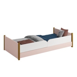 Cama Evolutiva Ravi Rosa com Pés Amadeirado, Proteção Lateral Lisa e Colchão D20 - Reller Móveis  Cama Evolutiva Ravi Rosa com Pés Amadeirado, Proteção Lateral Lisa e Colchão D20 - Reller Móveis