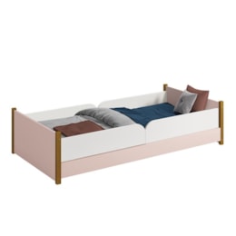 Cama Evolutiva Ravi Rosa Fosco com Pés Amadeirado e 2 Kits Proteção Lateral Lisa - Reller Móveis  Cama Evolutiva Ravi Rosa Fosco com Pés Amadeirado e 2 Kits Proteção Lateral Lisa - Reller Móveis