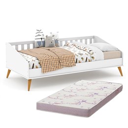 Cama Infantil Babá Retrô New Branco Soft/Eco Wood com Colchão Physical D20 - Matic Móveis 