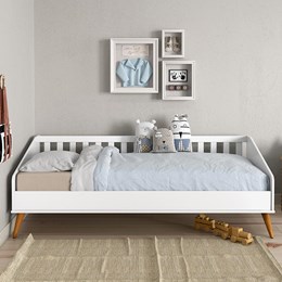 Cama Infantil Babá Retrô New Branco Soft/Eco Wood com Colchão Supreme D33 - Matic Móveis 